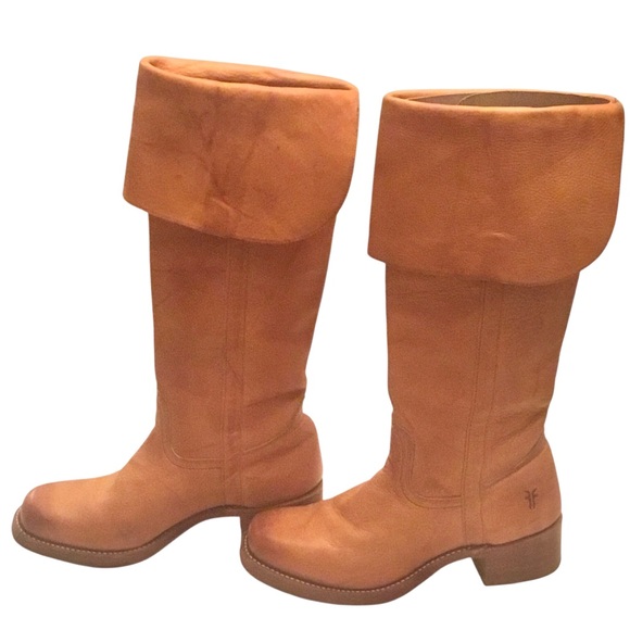 FRYE Campus Knee High OTK 80’s Tall Fold Down Cuff Leather Saddle Boots Size 10 - Picture 6 of 16